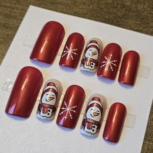 24 pcs red holiday xmas party snow snowman press on nails